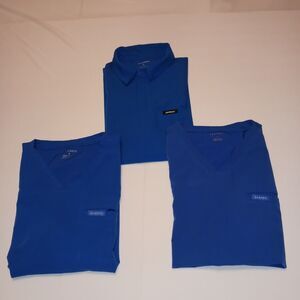 Jaanuu Lot Of 3 Womens Large Scrub Tops Blue Medical Nurse Hospital